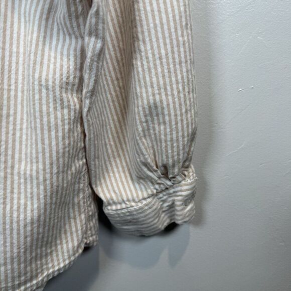 Japna Tan White Striped Long Sleeve Button Shirt Size Large Beach Boho Rolltab - Picture 8 of 13
